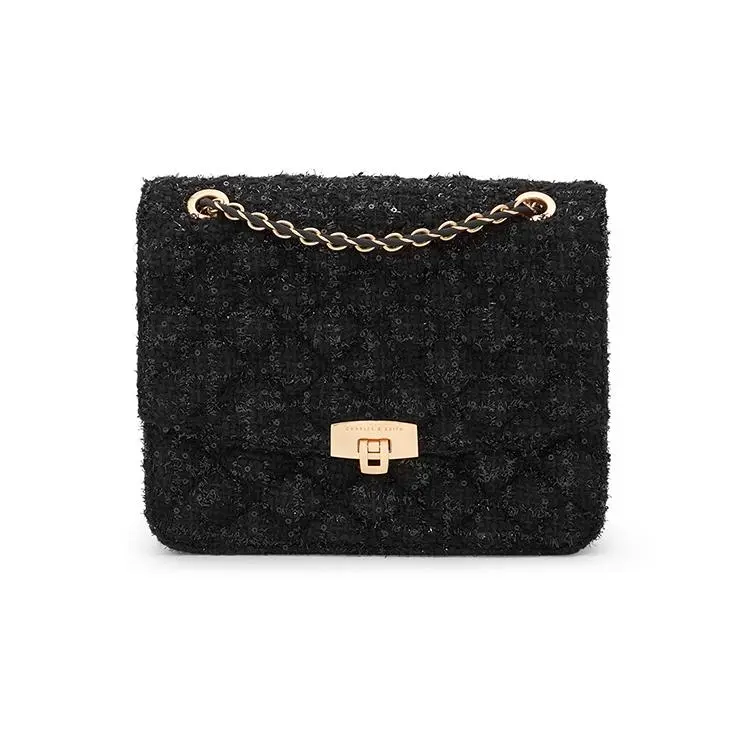 Charles & Keith Sequined Tweed Crossbody Bag for Women – Medium, Versatile, Multi-Color