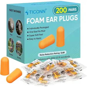 40/100/200 Pairs Foam Ear Plugs, Individually Wrapped 32dB NRR Noise Reduction Earplugs for Sleeping Hearing Protection Travel Study Concentration Construction Site