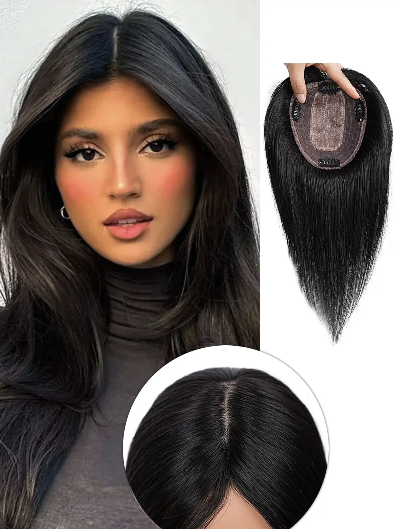 Human Hair Topper for Women, Breathable Silk Lace Base Remy Human Hair Wiglets Hairpieces, Hair Extensions for Thinning Hair 10 Inch