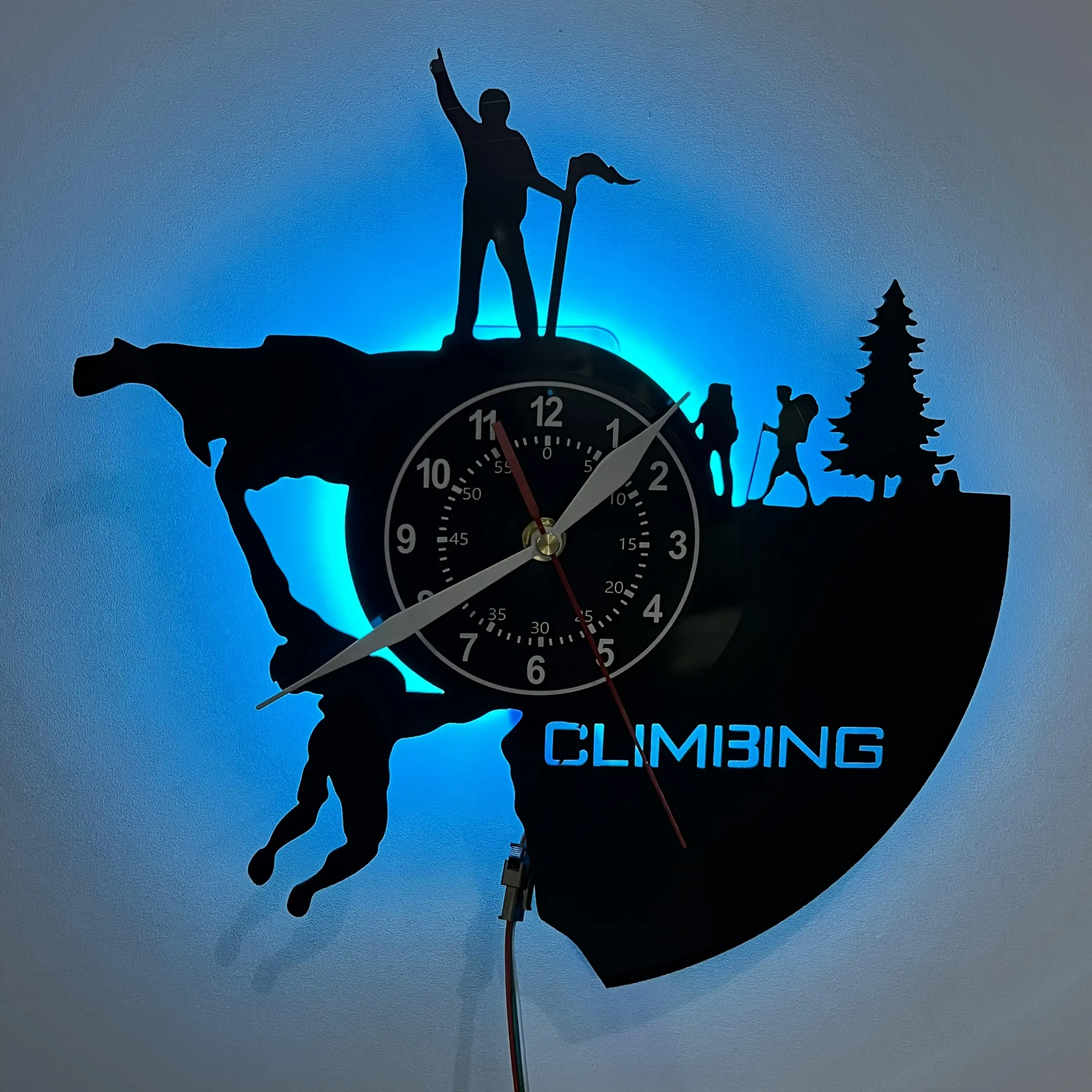 7-color LED vinyl art wall clock, with climbing and rock climbing theme, suitable for home decoration, office decoration, hotel decoration, birthday gifts, housewarming gifts and decorations, tabletop ornaments, sleep night lights, and art collections.