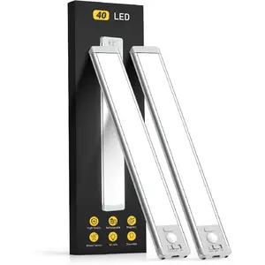 10inch Under Cabinet Lighting, 2 Pack Rechargeable Motion Sensor Light Indoor, 5 Levels Dimmable Magnetic Closet Lights, Wireless Under Counter Lights for Kitchen, Stairs