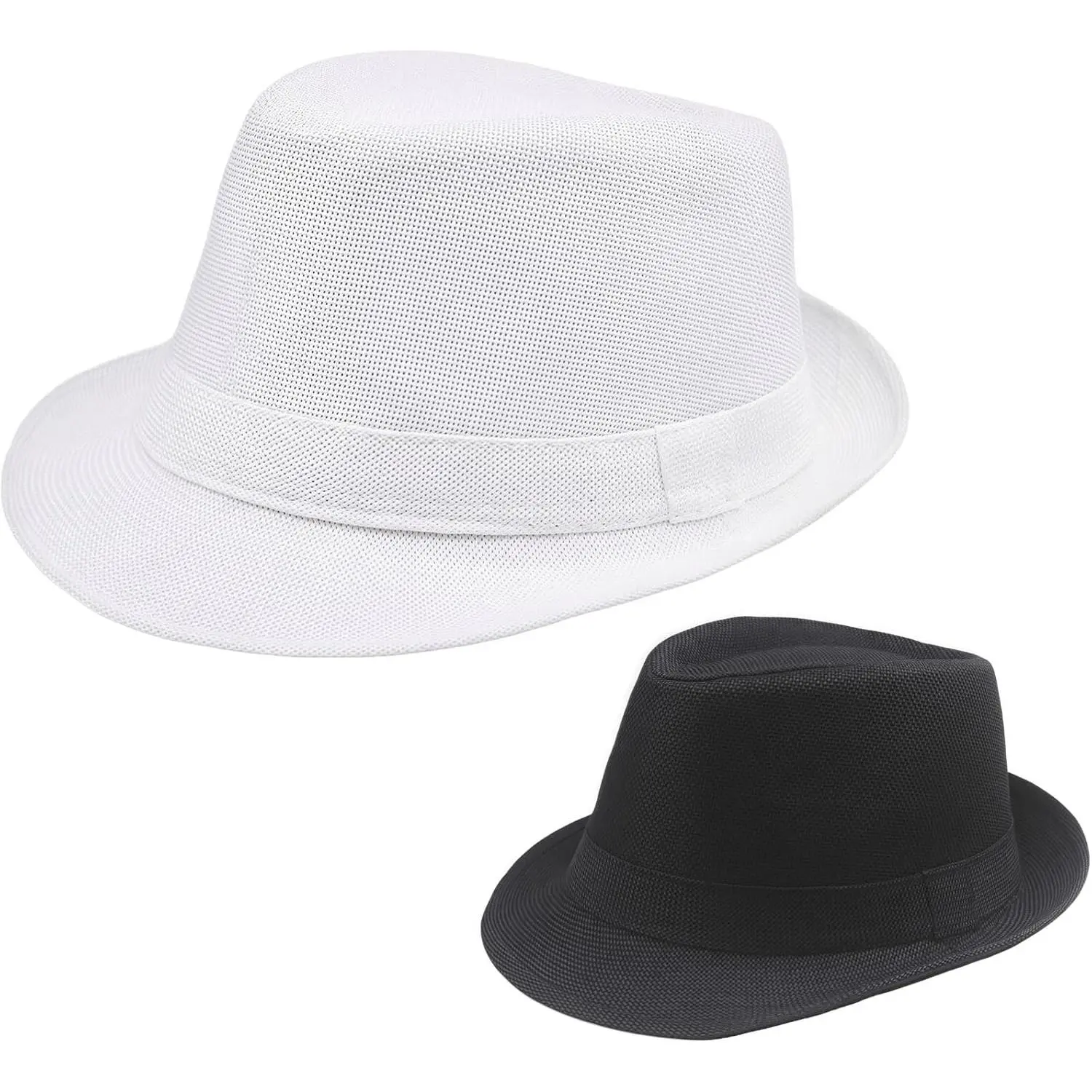 2PCS Classic Fedora Hat for Men (US, Alpha, Large, X-Large, Black/White)