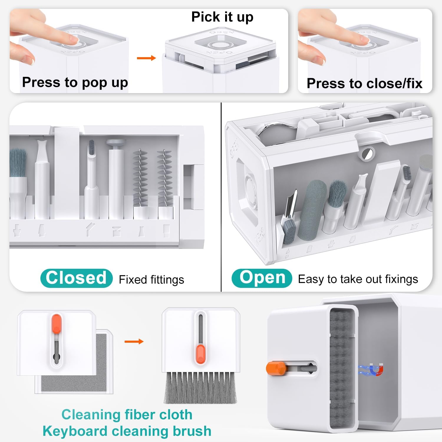 A 32-in-1 keyboard cleaning kit with brush, laptop cleaning kit, mobile phone cleaning tools, speaker cleaner, Cleaner tool set, suitable for headphones, mobile phones, computers, screens, camera lenses, and electronic devices