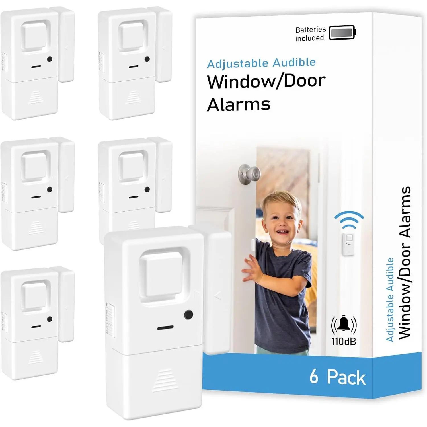 Door Window Alarms - 6 Pack - Adjustable Volume, Chime/, , Door Window  Sensor for  ,  Safety, Door Open Alert   for , Apartment and , by