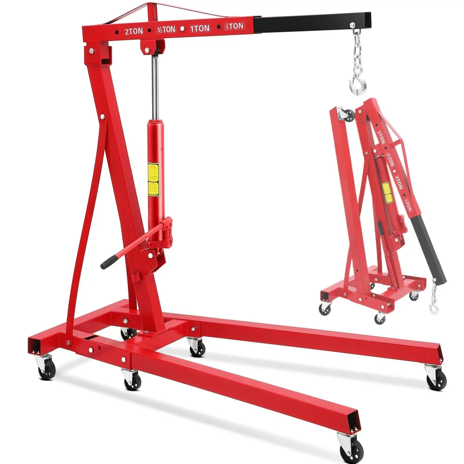 4400 Lbs Folding Hydraulic Engine Hoist, 2 Ton Portable Cherry Picker with 6 Wheels & Telescopic Boom, Foldable Engine Shop Crane Lift for Home Garage, Workshop, Warehouse, Multiple Colors(2 Boxes)
