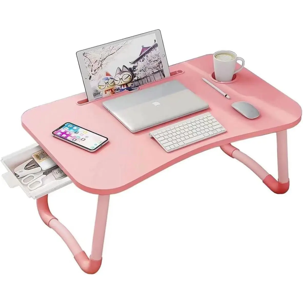 Laptop Desk Foldable Bed Table, Portable Lap Desk Laptop Bed Tray Table with Storage Drawer and Cup Holder, Lap TraysTables Notebook Stand Reading Desks Breakfast Tray for Beds Couch Sofa Floor –