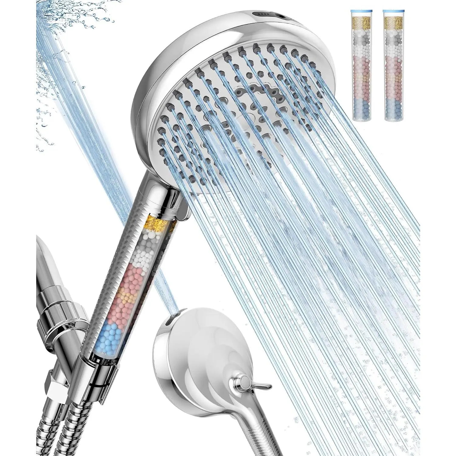 Filtered Shower  with Handheld, 10  Mode High  Shower  with Filters, Shower Filter  for Hard Water,   for Cleaning, 2 Replaceable Filters Included, Chrome