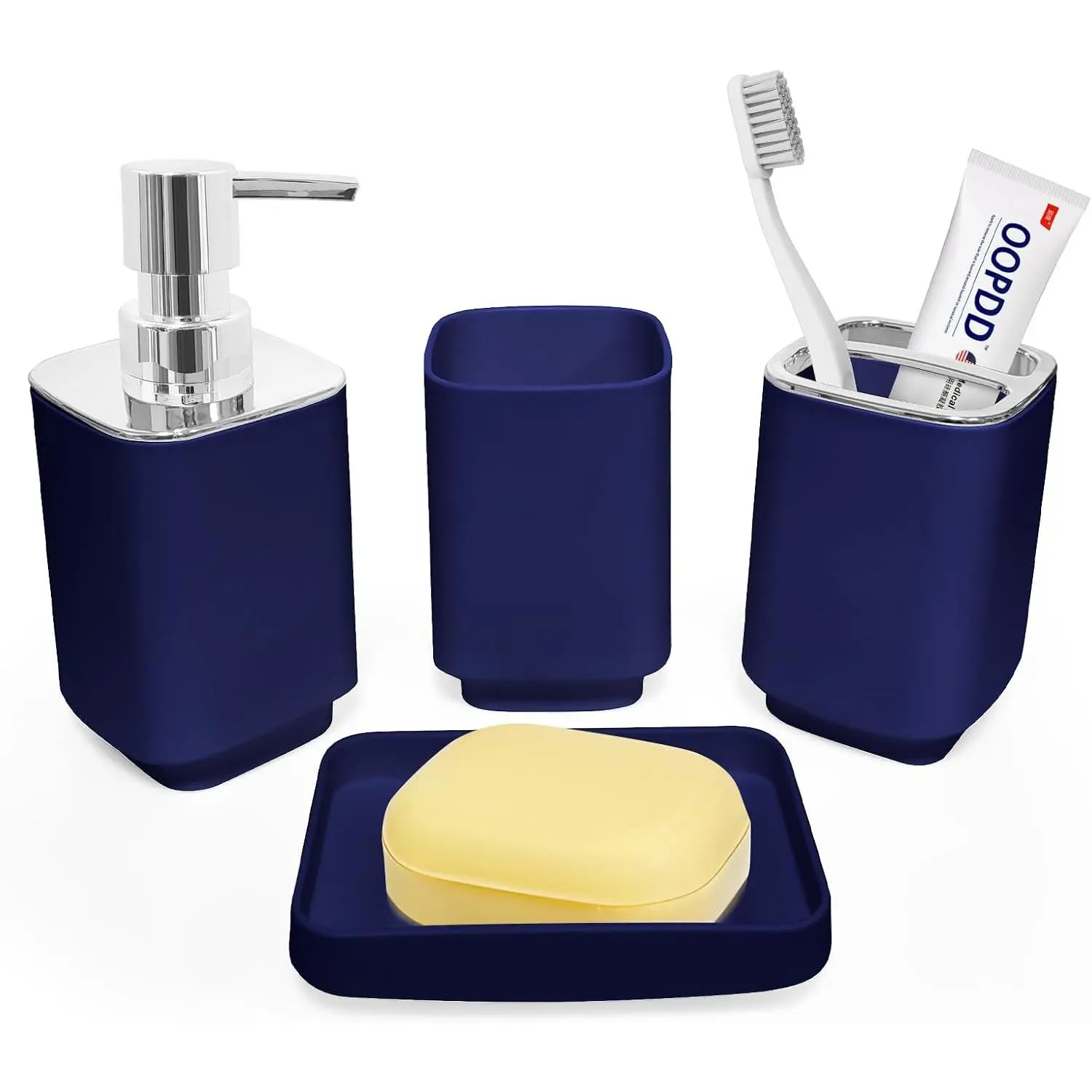 4 Piece Bathroom Accessory Sets, Blue Bathroom Accessories Sets |   Toothbrush Holders Set, Soap Dispenser, Soap Dish and Toothbrush Cup, Modern Bathroom Decoration