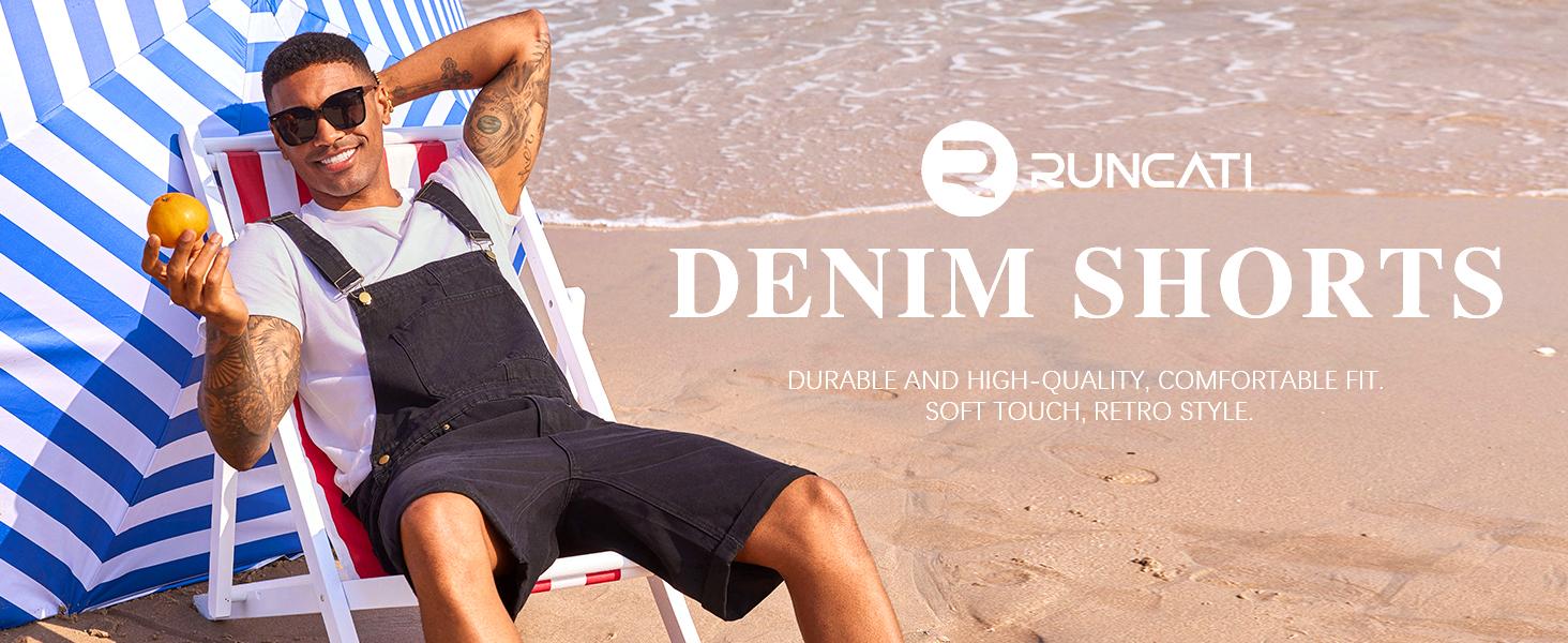 Beotyshow Mens Denim Shorts Bib Overall Jean Romper Casual Loose Fit Walkshort Button Pockets Summer Jumpersuit Fashion Menswear