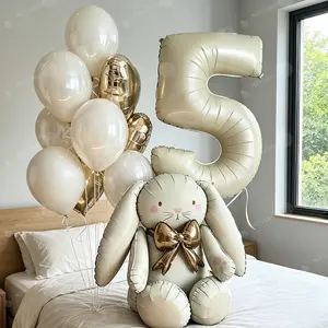 3D Cute Bunny Balloons with Numbers 0-9, Perfect for Birthday Parties, Valentine's Day, Wedding Decorations, Shower Gifts