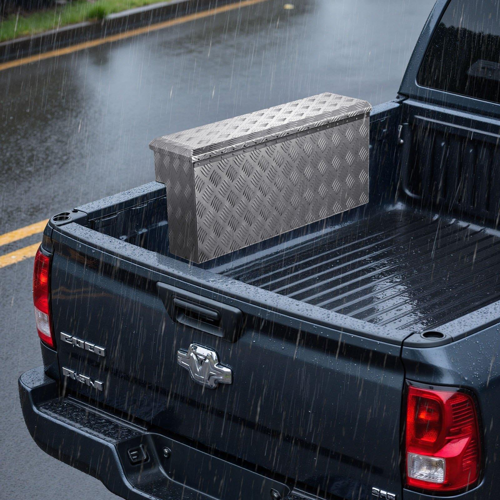 VEVOR Truck Bed Tool Box, Heavy Duty Aluminum Tool Box with Tread Patterns, Storage Toolbox Chest Organizer with Lock and Key, Ideal for Pickup, Truck Bed, RV, Trailer, 34 x 12 x 15.4 in, Silver