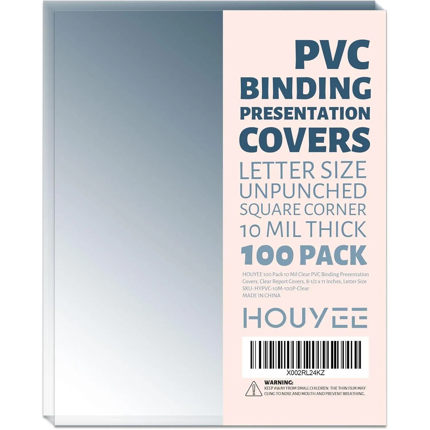 100 Pack 10 Mil Clear Binding Presentation Covers, PVC Report Cover Sheets for Binding, Square Corner, 8.5 x11 Inches, Letter Size