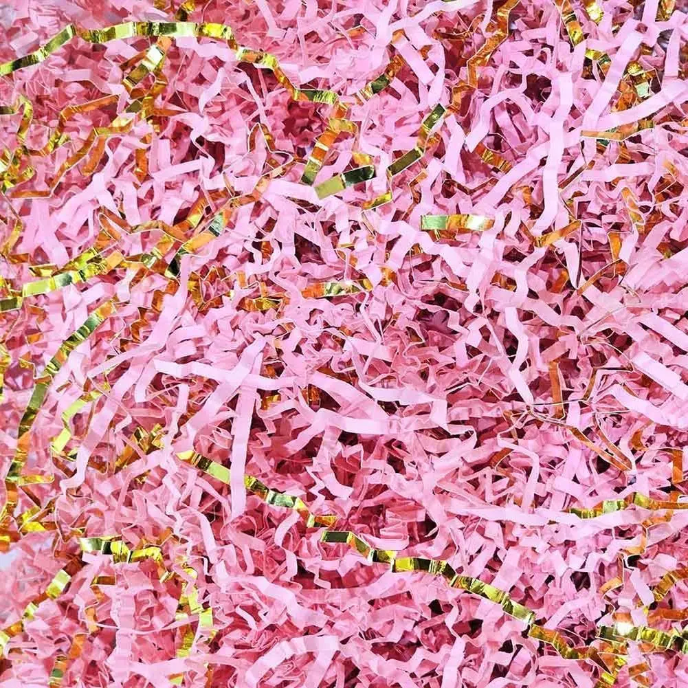 3 oz Gold-Pink Crinkle Cut Shredded Paper Filler for Wrapping, Box Stuffing, Basket Filling (Birthdays, Mother's Day), 3Oz, Gift Filler