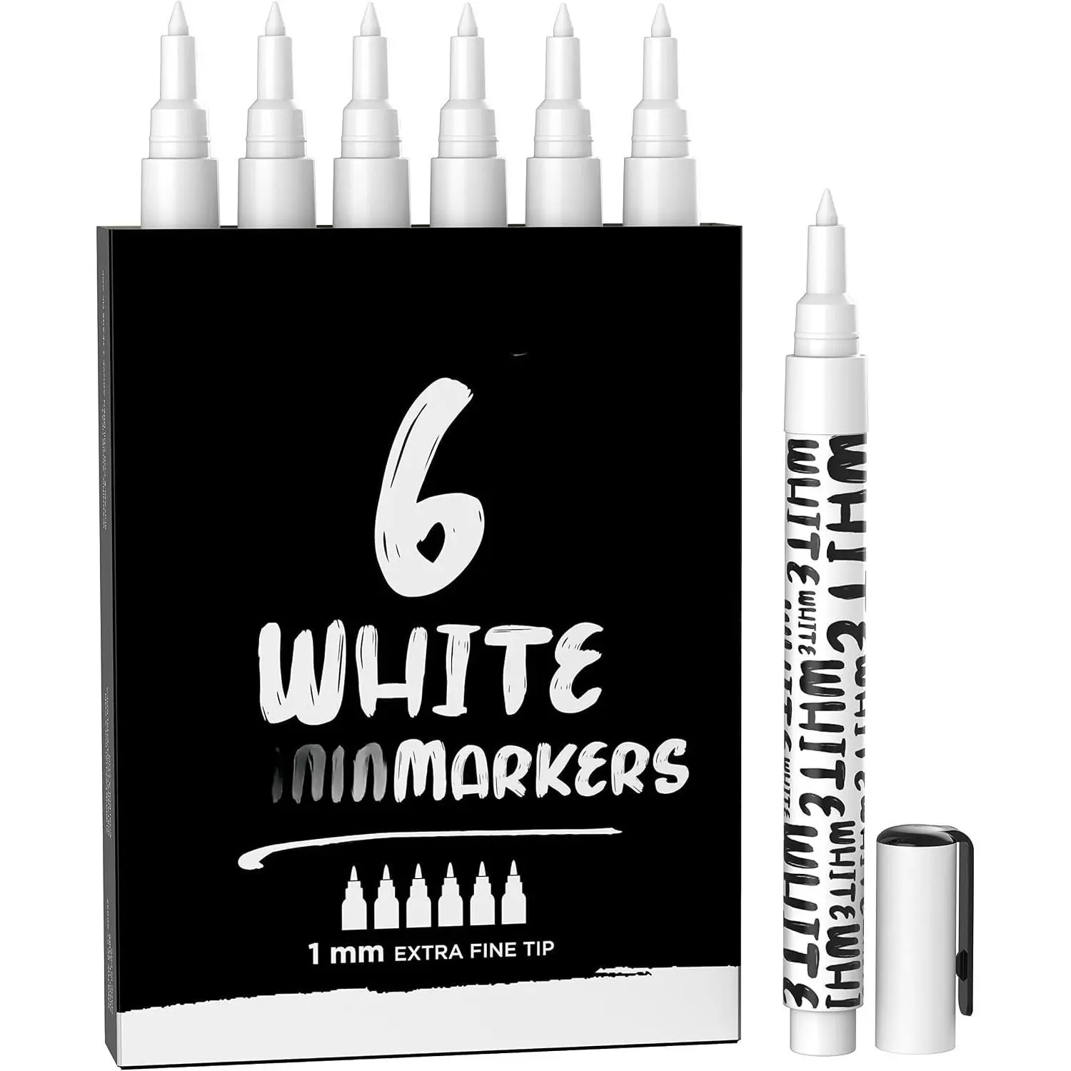 White Chalk Markers Fine Tip (6 Pack, 1mm Extra Fine Point) - Dry Erase Liquid Chalk Pens for Chalkboard, Blackboard,  Window, Bistro, Glass, Board, Calendar - White Chalkboard Markers