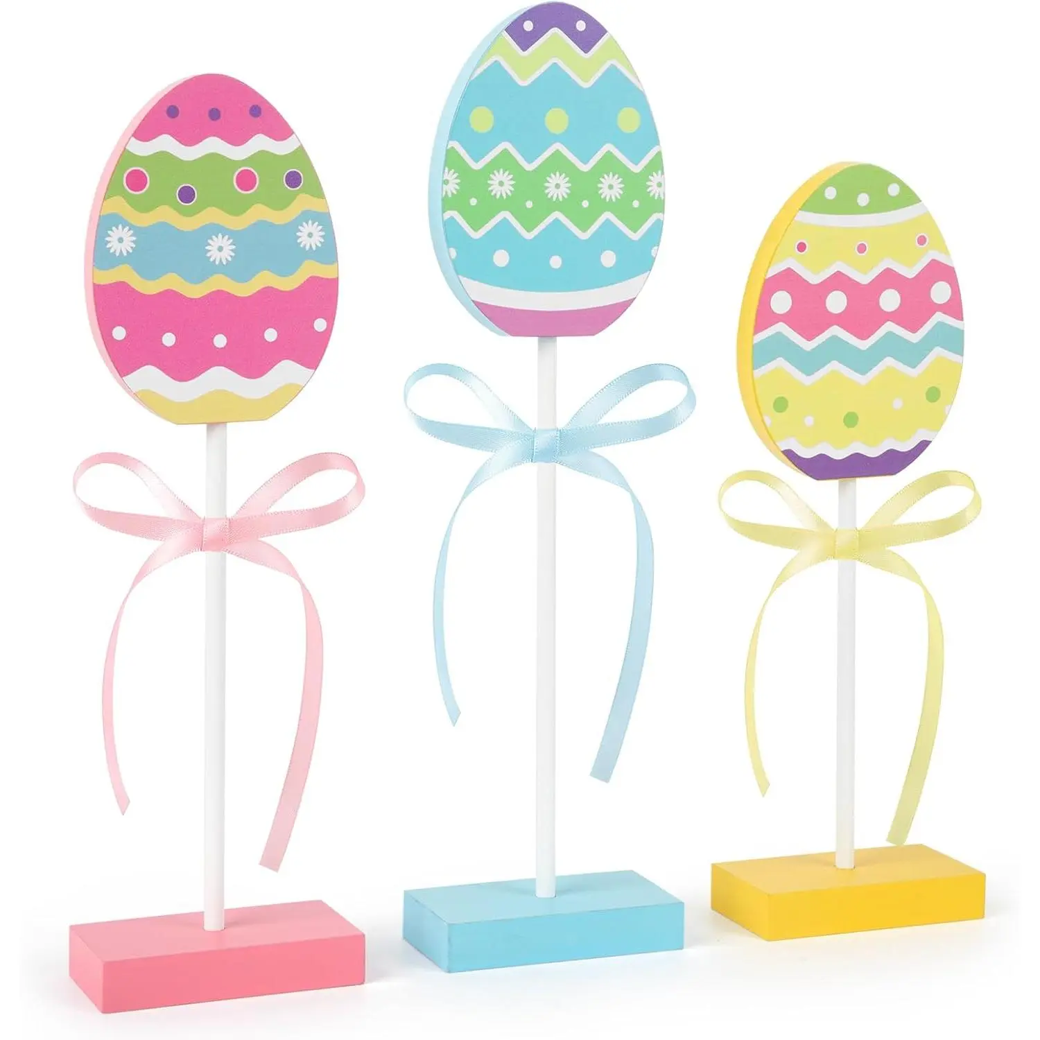 3 count Easter Tiered Tray Decor,Wooden Eggs Decor,Colorful Easter Table Decorations for   Kitchen Decorations (Colorful)