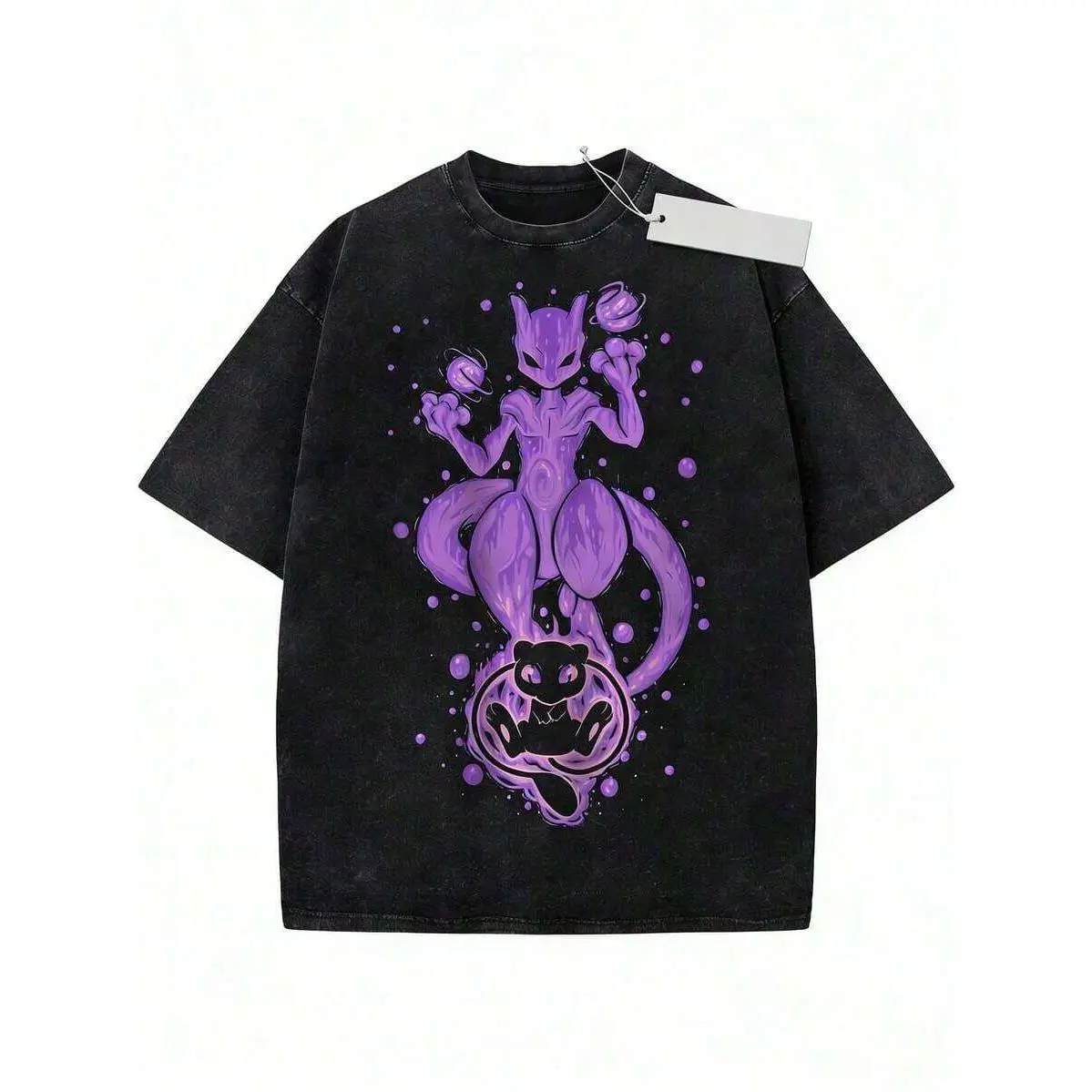 Trendy Legendary Mewtwo & Mew Cotton T-shirt, Crew Neck Short Sleeve, Retro Anime & Gaming Style, Versatile Casual Streetwear Top for Men and Women