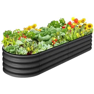 Set of 2 Large Oval Raised Garden Beds – Galvanized Steel Planter Boxes with Open Bottom, Rust-Resistant, Easy Tool-Complimentary Assembly, Safe Rolled Edges – For Outdoor Vegetables, Flowers, Herbs – 4.5x2x2FT & 6x3x1.5FT