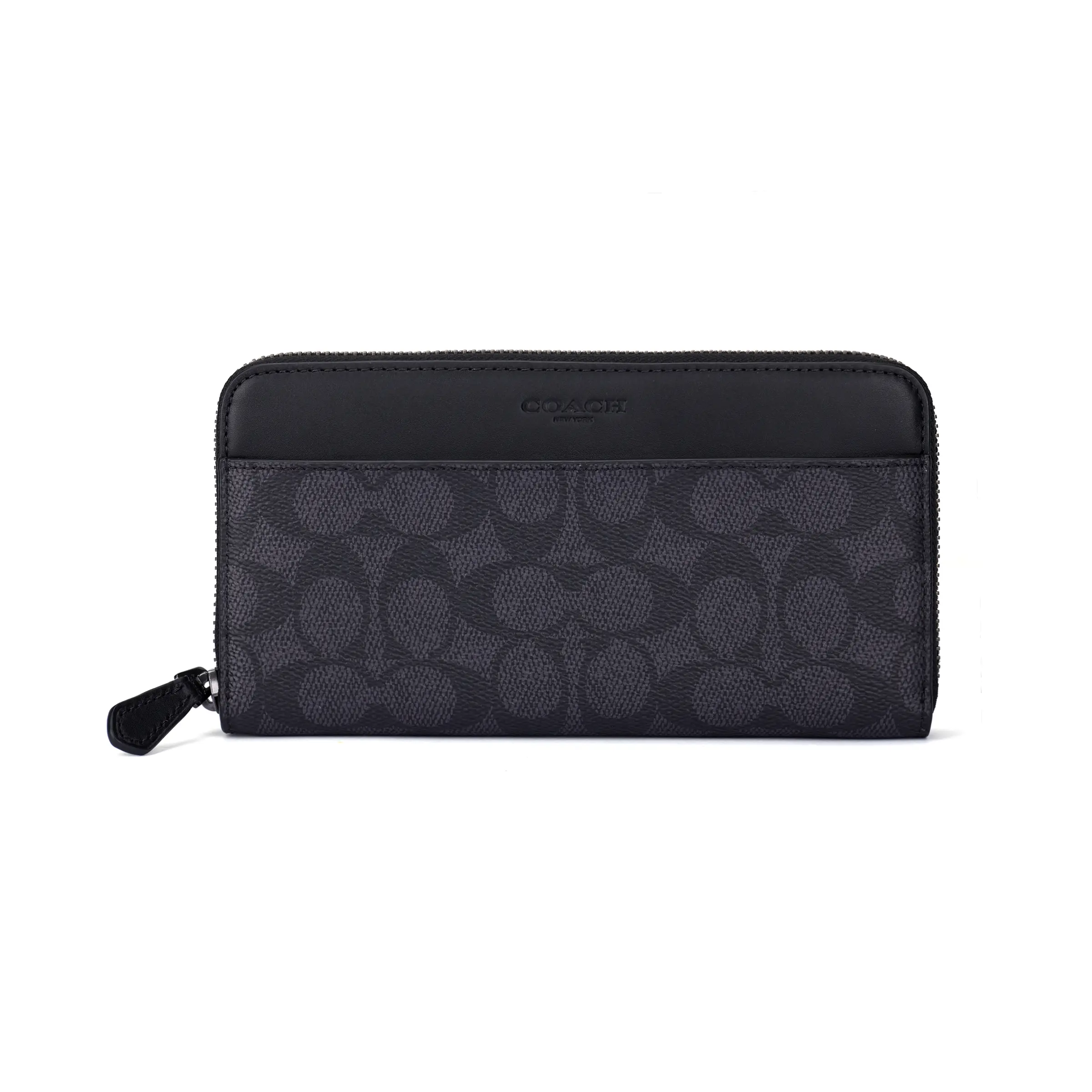 COACH Accordion Wallet for Men – Charcoal and Black Coated Canvas with Smooth Calfskin