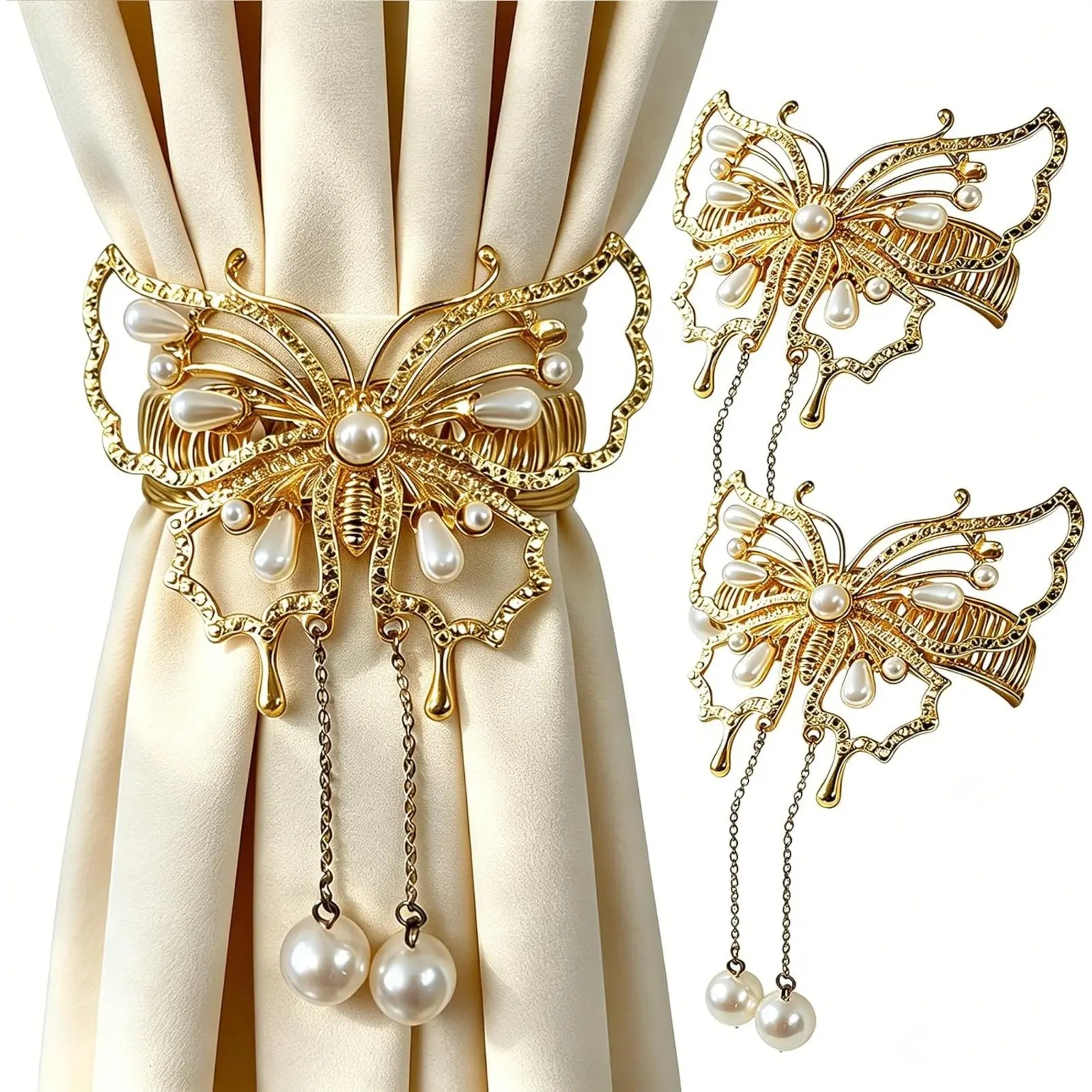 2 Pcs  Butterfly Curtain Tiebacks, Gold Curtain Holders for Thin Curtains, Elegant Home Decor for Bedroom and Living Room