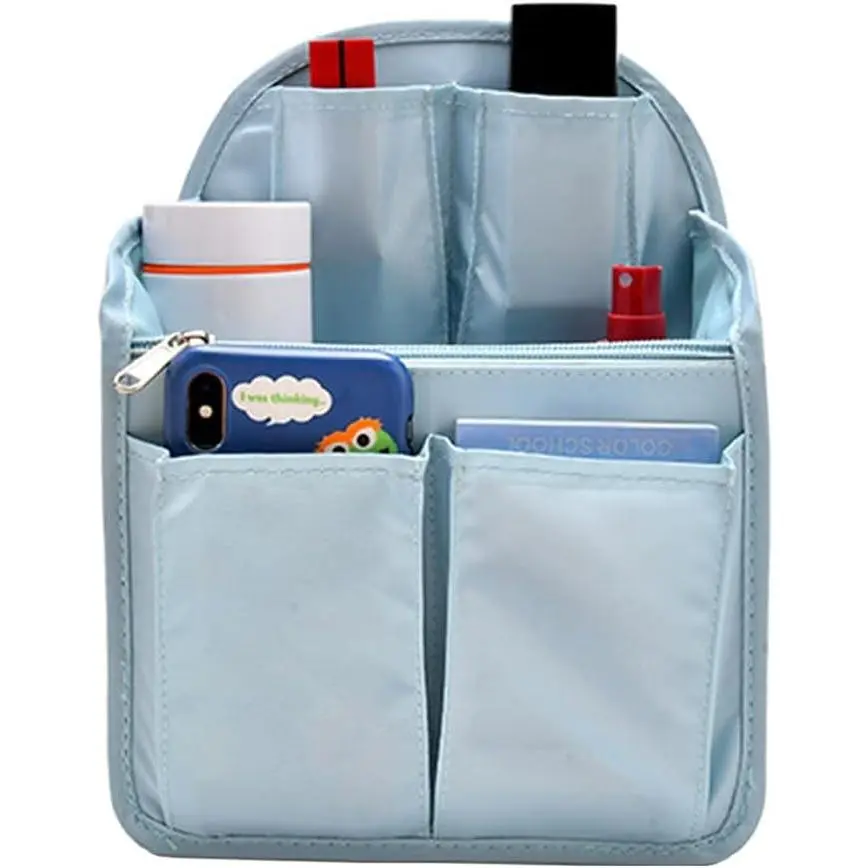 Mini Backpack Organizer Insert Small Shoulder Bag Divider for Rucksack Purse Lightweight Nylon, Light Blue(Gift)