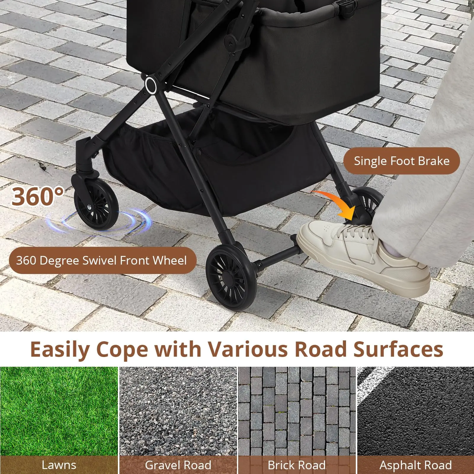 GARVEE foldable pet stroller with 4 wheels for dogs and cats, dog stroller, lightweight travel carrier for small to medium pets up to 50 pounds, front swivel wheels