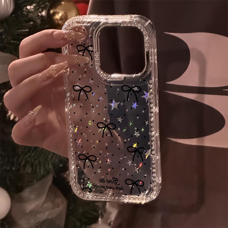 Polka Dot Bow Luxury Rhinestone Fashion Phone Case, Transparent Glitter Star Bumper Anti-Drop Case, Suitable for iPhone 17 Pro Max 17 Air 16 15 14 Plus 13 12 11 Protective Cover, Christmas Gift, New Year Gift, Easter Gift, Halloween Gift, for Friends