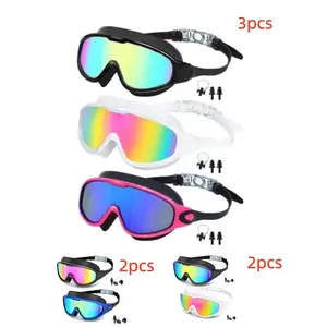 Swimming Goggles 2/3 Pack, Adult Teenager, Anti-Fog UV Protection, Leak-Proof, Wide Vision, Clear Pool Goggles, Plastic Frame, Swim Goggles Set