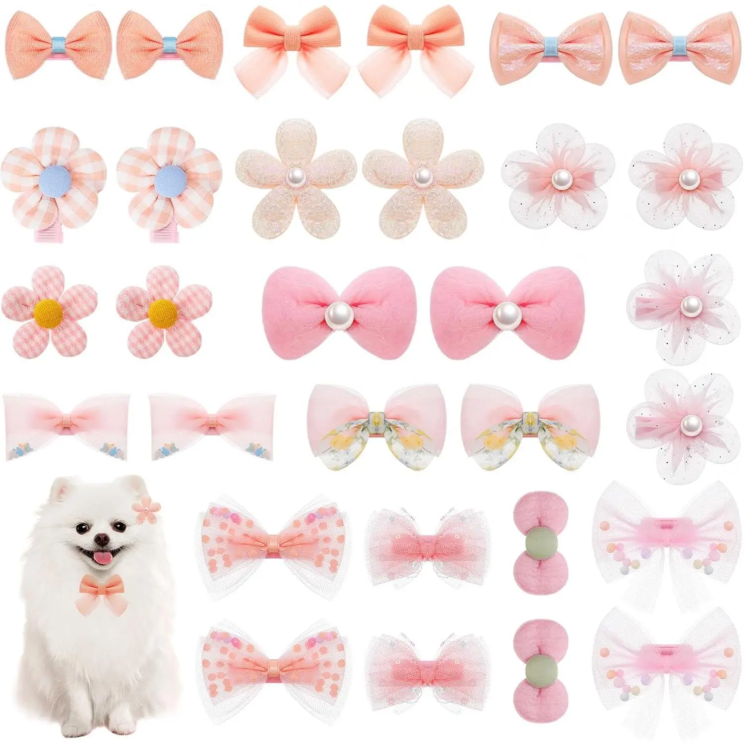 30Pcs Dog Bows with Clips, Charming Dog Hair Bows for Small Dogs, Pink Puppy Bow Perfect-Dog Accessories Girl(Various Bow Styles)