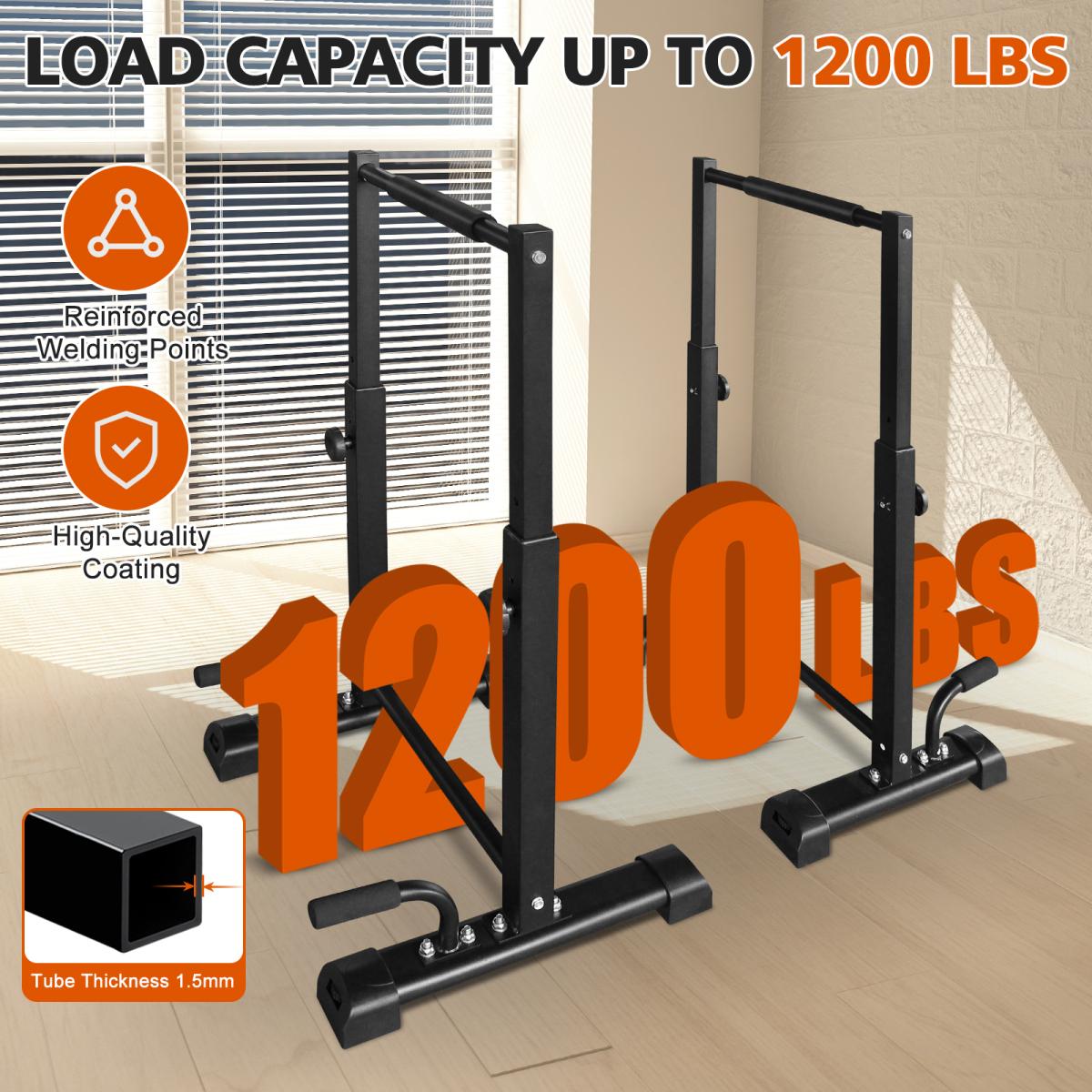 [Fahuac] Dip Bar Station Set, 6 Level Adjustable Pull Up Bars, 1200 lbs Heavy Duty Parallettes Bars, Dip Station with Extra Push Up Handles, Non-Slip Rubber Feet for Home Gym