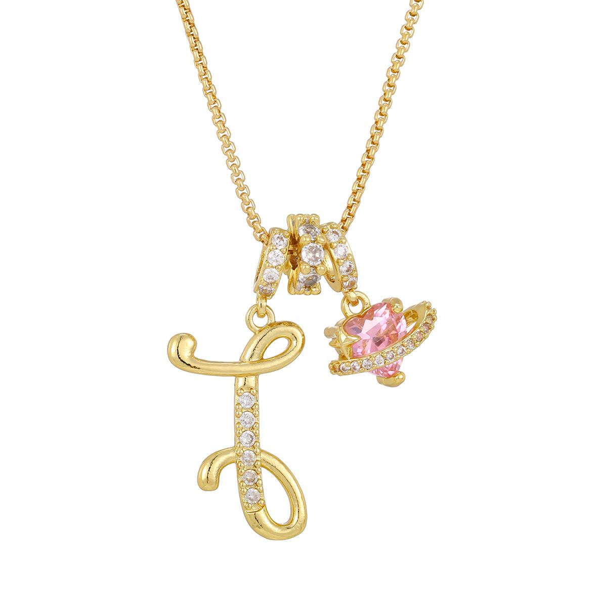 Initial Heart Necklace for Women | 18K  Plated | Pink Cubic Zircon Pendant with Diamond Inlaid Letter | Fashion Luxury Jewelry | Perfect Gift for Christmas, Birthdays, Anniversaries & All Holiday Occasions