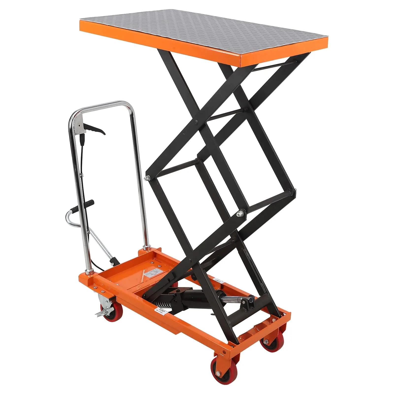 Manual 59" Max Height Adjustable Hydraulic Scissor Lift Table Mobile Elevating Cart, 770lbs Capacity Double Scissor Industrial Cart with 4 Wheels
