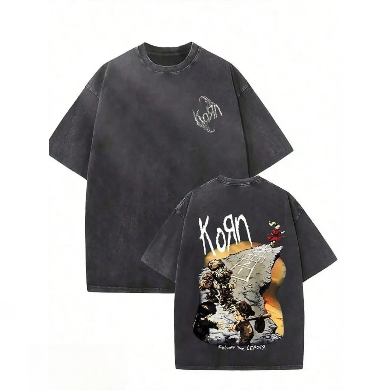 Korn Follow The Leader(230 Pure Cotton T-Shirt)Y2K Graphic Tees Men Men's Round Neck Short-Sleeved Cotton Casual T-Shirt, Loose Style, Versatile, Unisex, Suitable For Holiday Travesummer Outfits For Womencamisetas Para Hombre