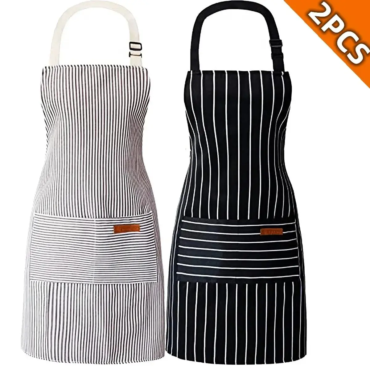 Striped Apron for Women Men, Halter Neck Work Apron, Adjustable Server Apron for Baristas, Chefs and Restaurant Staff, Comfortable Bistro Apron for Coffee Shops, Bubble Tea Shops, Cafes and Catering