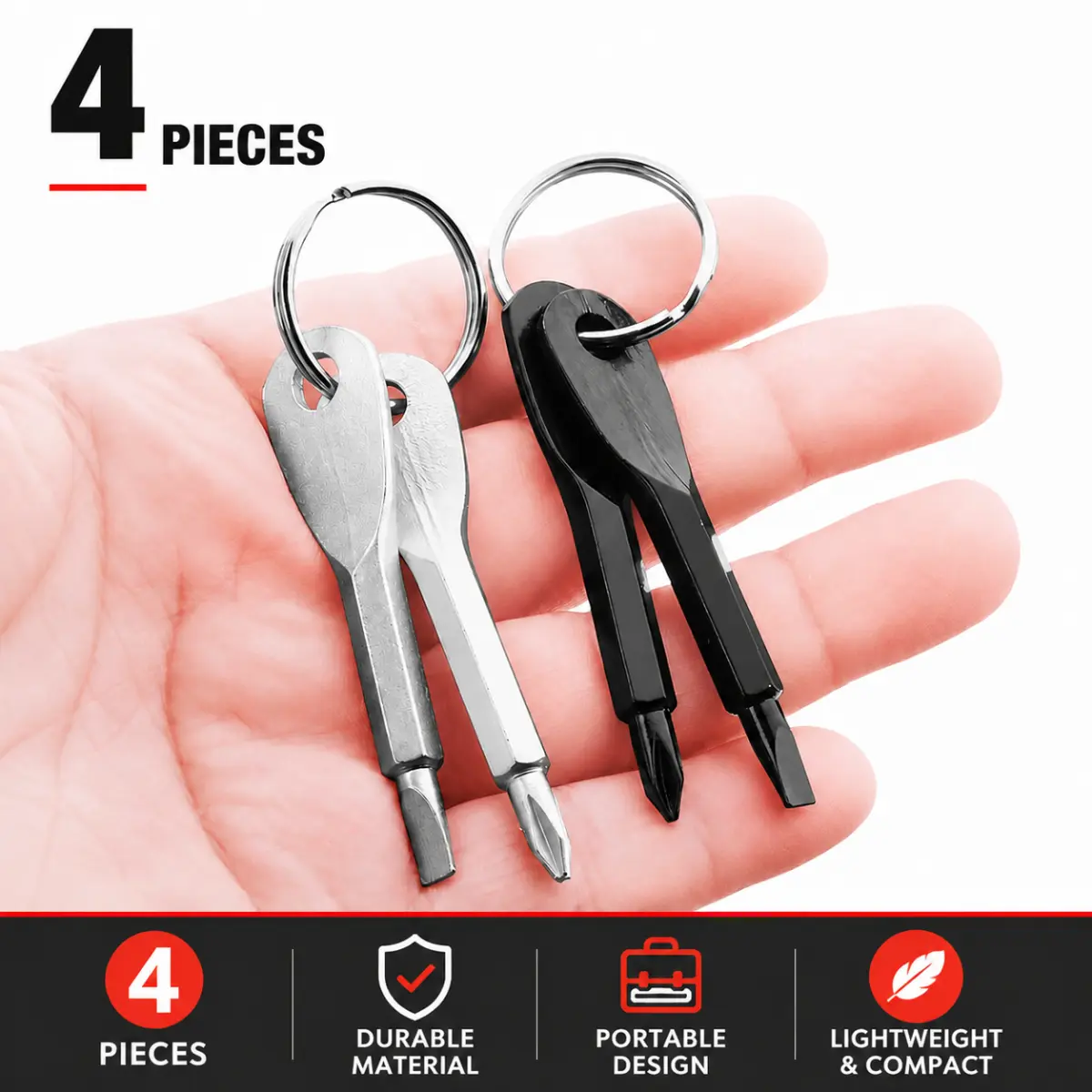 Unisex 2-in-1 Keychain Screwdriver Set (2-Pack) - Pocket-Fit, Handheld Grip Phillips & Flat Head Screwdrivers with Key Ring, Outdoor Emergency Utility Tool for Camping
