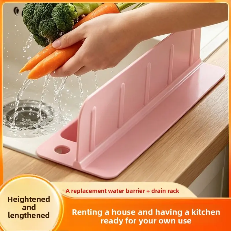 Multi-Function Kitchen Sink Splash Guard with Storage Hooks - Practical Faucet Splashproof Shelf for Sink Edge Organization and Wire Management