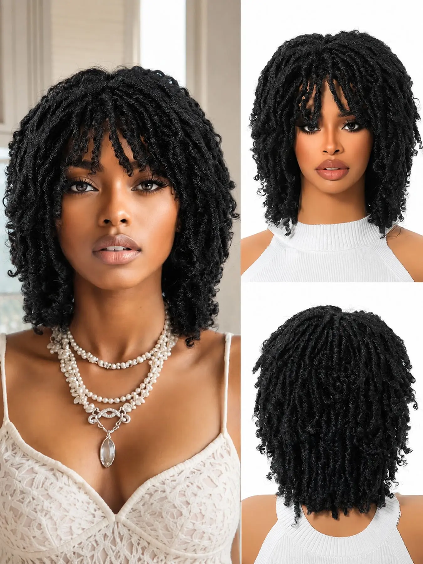 Dreadlock Wig for Women and Men, Short Afro Twist Faux Locs, Glueless Kinky Curly Synthetic Afro Curly Wigs, All Seasons Wear