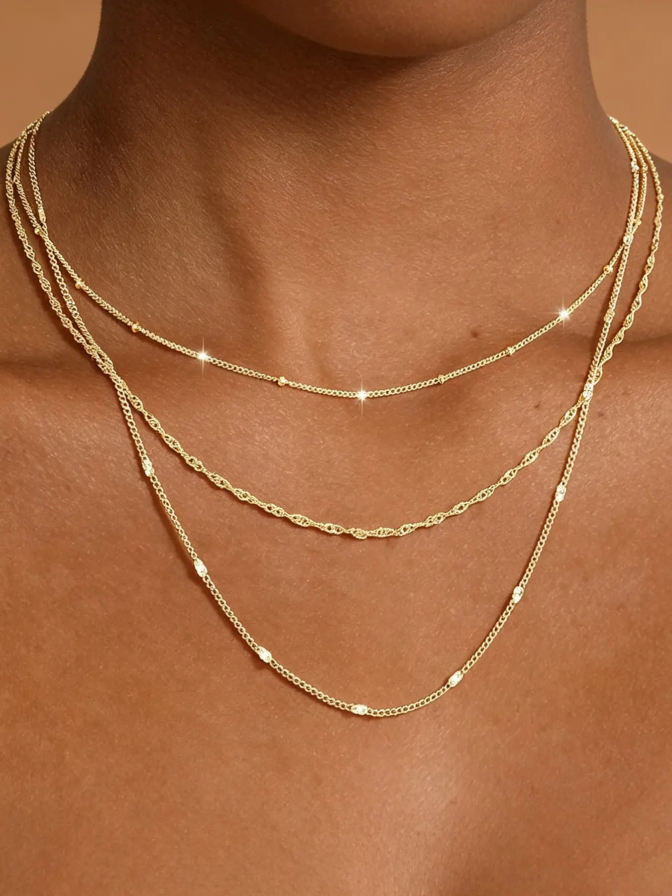 Layered Gold-Plated Necklace for Women,Necklaces Stack Jewelry Necklace Stackable,Dainty Thin Chain,Trendy Jewelry Gifts for Women,Shiny CZ Satellite Chain