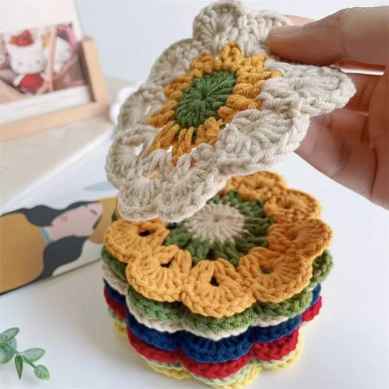 Handmade Crocheted Flower Bag Charm, Boho Cup Mat for Mugs, Heat Resistant Yarn Coaster for Home Decor, Boho Home Decor, Crocheted Yarn, Flower Shape, Whimsical Home Decor, Boho Charm