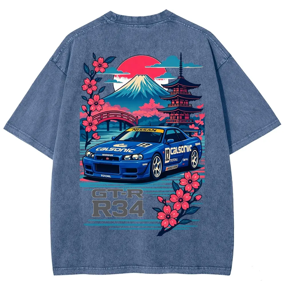 Japan Style Retro Blue Racing Car Vintage Washed Tee 90s Men's Graphic Tee t Shirts Funny Graphic Tee Good Graphic Tees Graphic Tees Streetwear Outfits Men Vacation Outfits Oversized Tshirt Men