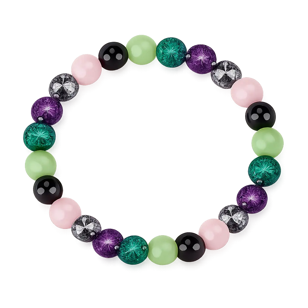 Matte Purple and Black Beaded Star Bracelet for Women Girls Cat Eye Celestial Star Print Beads Antique Silver Spacer Elastic Stretch Bracelet Y2K Grunge Aesthetic Jewelry Gift