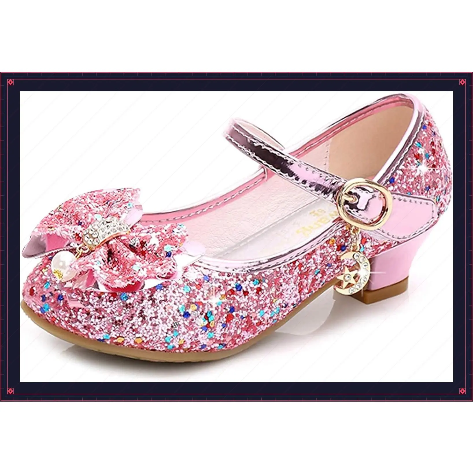 Princess Shoes Girls Dress Shoes Glitter Toddler Heels Little Kids | 1.38 in,Hook & Loop,Flower Girl Shoes,Wedding, Party,Birthday,Sparkly,Cute Bow,Fancy,Comfortable,Adorable,Princess ShoesGift