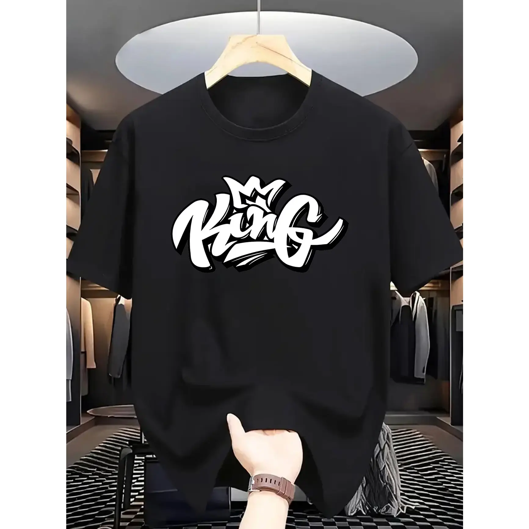 King Graffiti Crown Graphic T‑Shirt, Comfort Cotton Oversized Fashion Outfit, Streetwear Tee, Valentine Gift, Best Holiday Present for Him Her Family Friends
