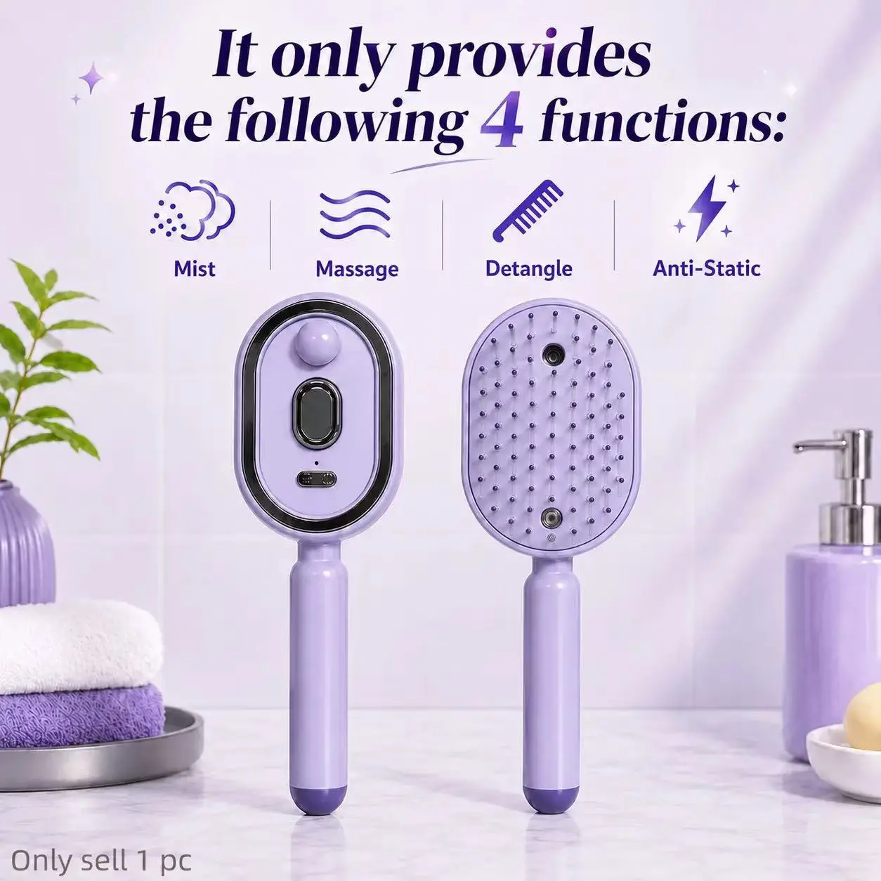 Multi-Functional Electric Spray Massage Comb, Essential Oil Aromatherapy Scalp Care Brush, Self-Cleaning Anti-Static Comb for Damaged Hair