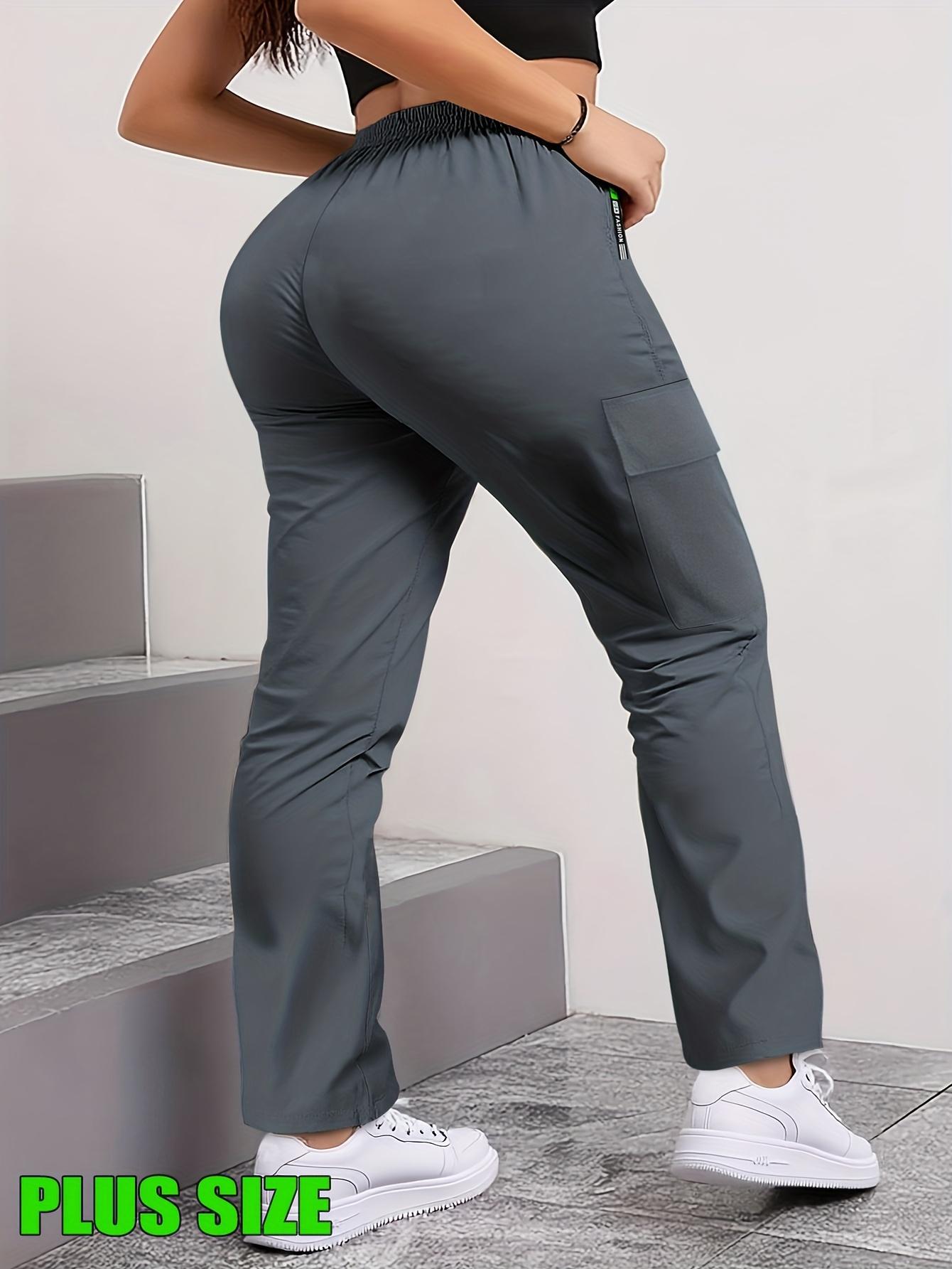 Large women's multi pocket zipper workwear casual sports pants Drawstring elastic waist breathable outdoor hiking straight leg pants Fat mm loose slimming workwear style fitness running pants
