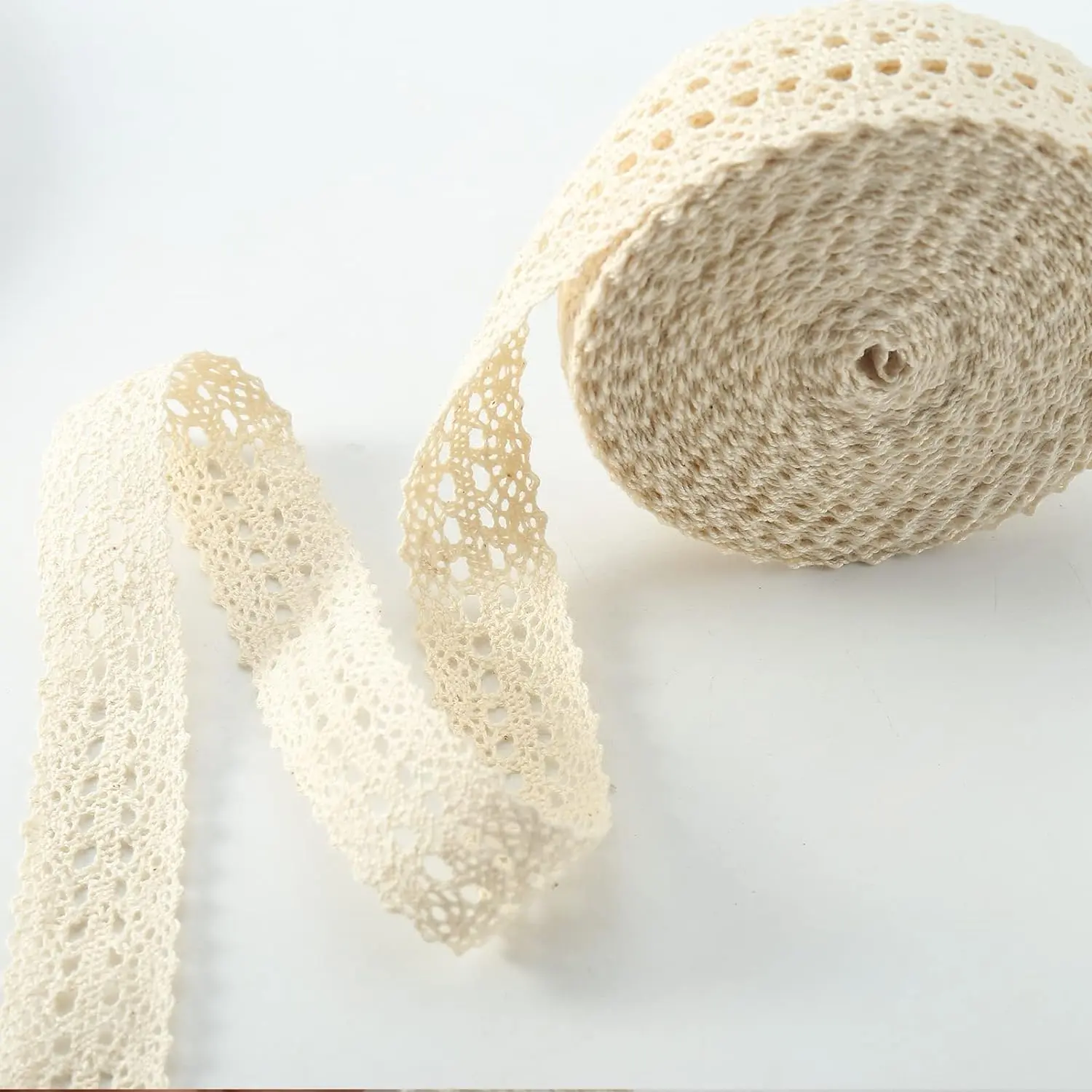 Lace Ribbon Beige Cotton Lace Trim Vintage Decorative Ribbon Fabric for Sewing Craft Wedding Decoration (20m Beige)