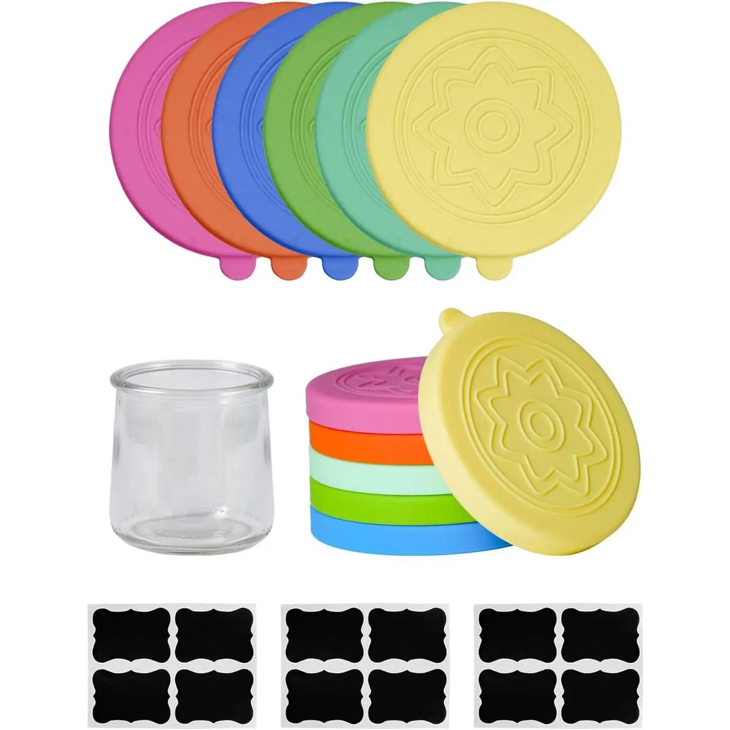 12 Pack   Yogurt Jar  with 12 Labels, -Grade  for 5Oz  Yogurt Jars,   Canning Covers  for  Yogurt Bottle(Jar not Includ)