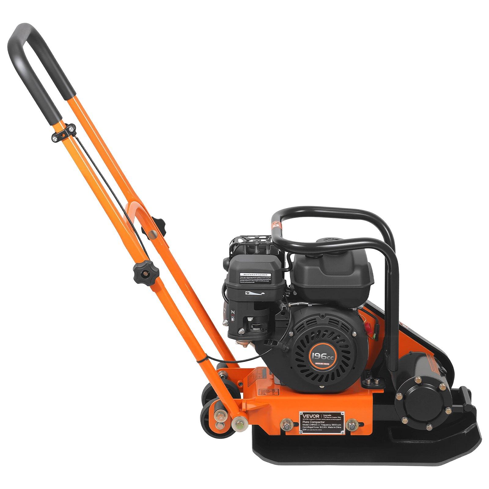 VEVOR Plate Compactor, 6.5 HP 196CC Gas Engine, 5600 VPM Vibrating Ground Rammer, 2360 lbs Compaction Force, 20.1 x 15 in Plate, Walk Behind Compactor for Paver Landscaping, Asphalt, Foundation, Soil