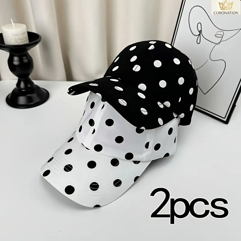 2 Pack Baseball Caps for Women, Korean INS Aesthetic Polka Dot Hats, Retro Casual Dad Caps with Adjustable Strap, Lightweight Breathable Sun Protection Face Caps, Trendy Streetwear Accessories for Outdoor Sports, Travel, Daily Outfits & Summer Wear