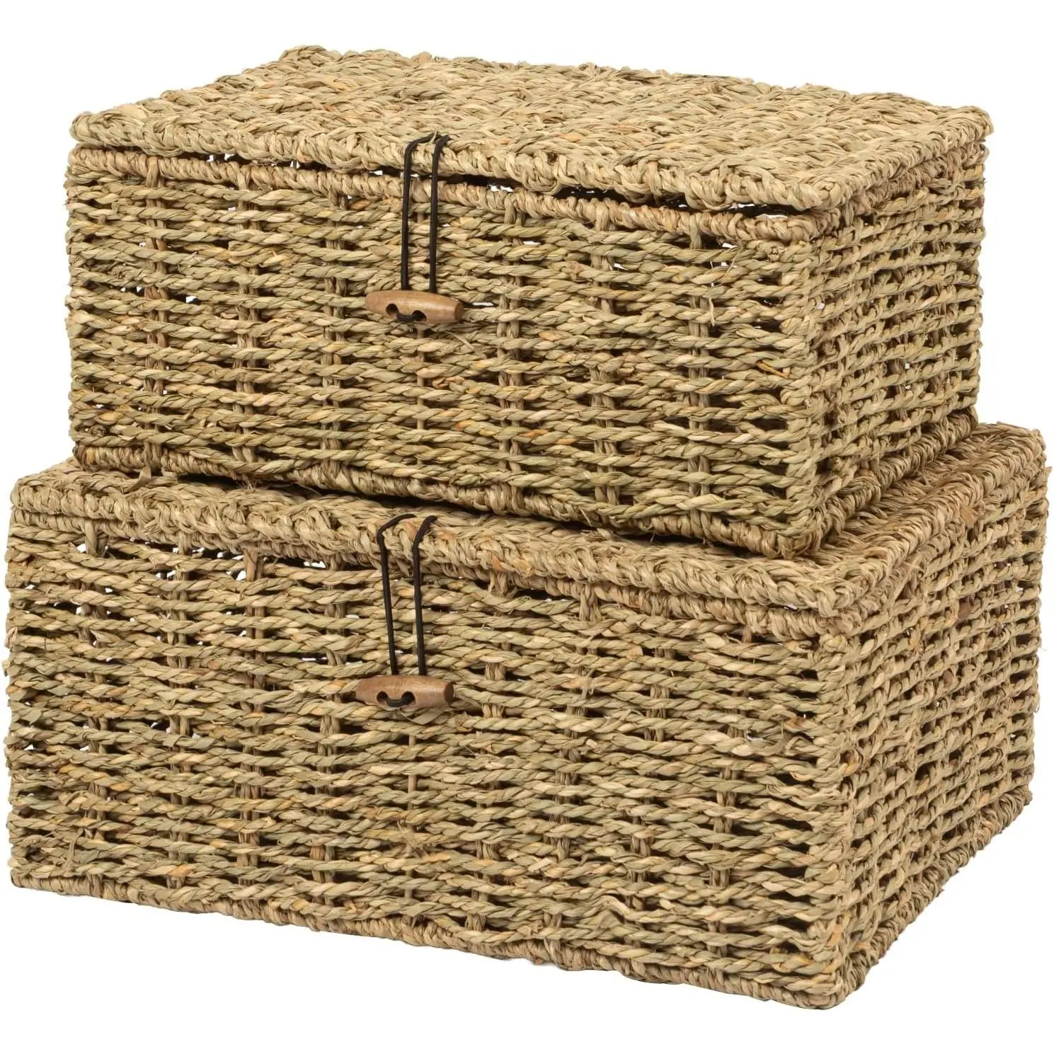 Handwoven Wicker Baskets Decorative Storage Boxes with  Set of 2,  Seagrass, Nesting Organizer Boxes for Closet, Shelf,  Decor