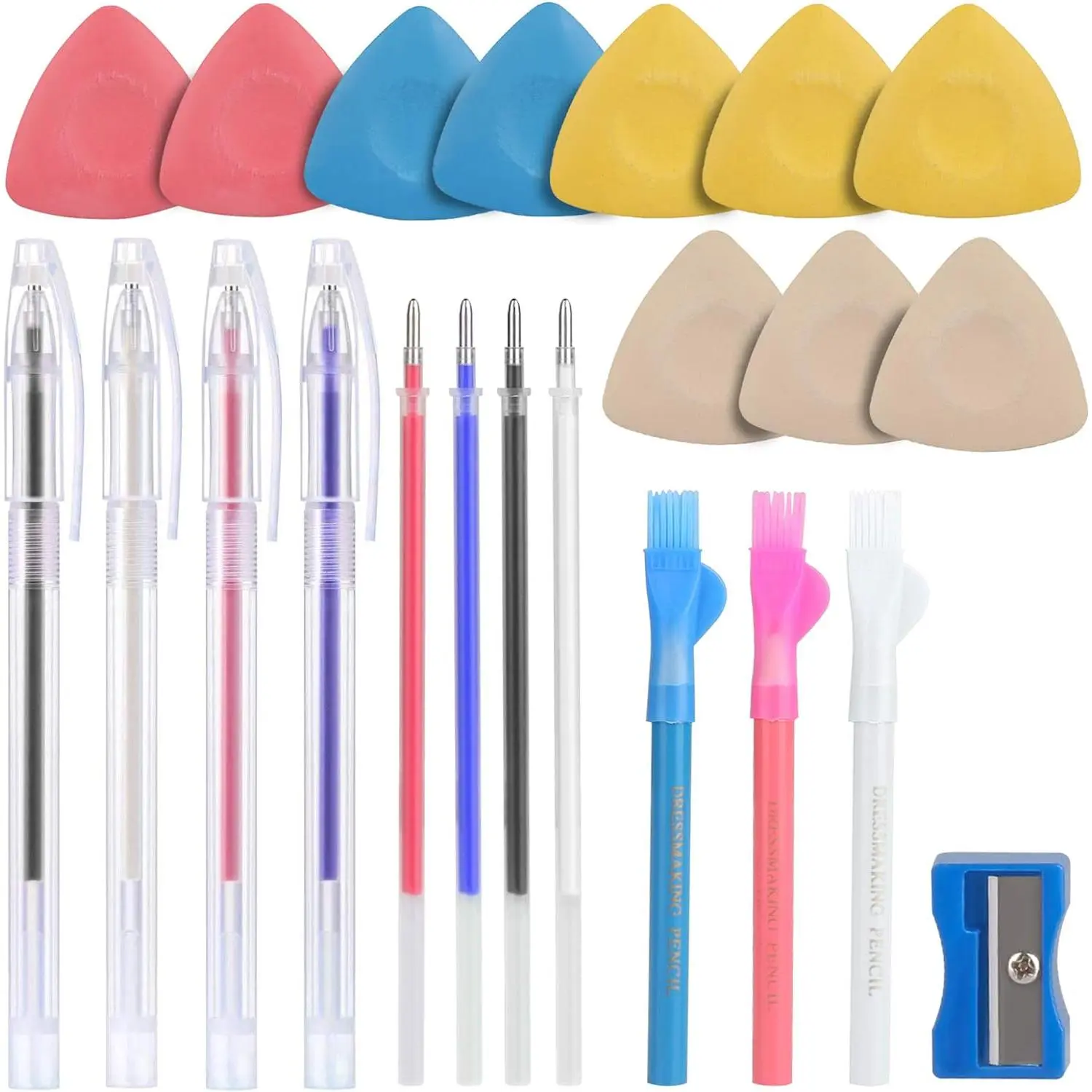 Tailors Chalk,Sewing Fabric Chalk and Fabric Markers for Quilting,10PCS Tailor's Chalk,4PCS Heat Erasable Fabric Marking Pens with 4 Refills,3 PCS Sewing Fabric Pencils